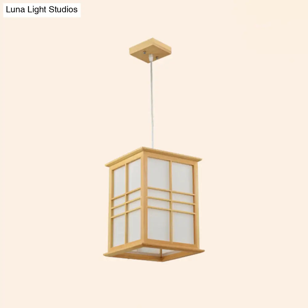 Japanese Style Wooden Pendant Light - Rectangle Sushi House Lamp In Beige