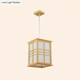 Japanese Style Wooden Pendant Light - Rectangle Sushi House Lamp In Beige
