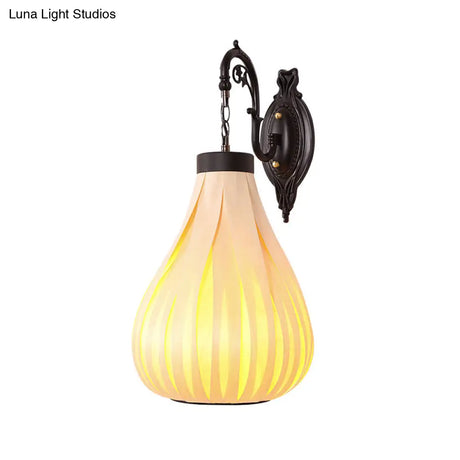 Japanese Teardrop Wall Sconce Light In Beige With Wood Shade - 1 Bulb Mounted Lighting
