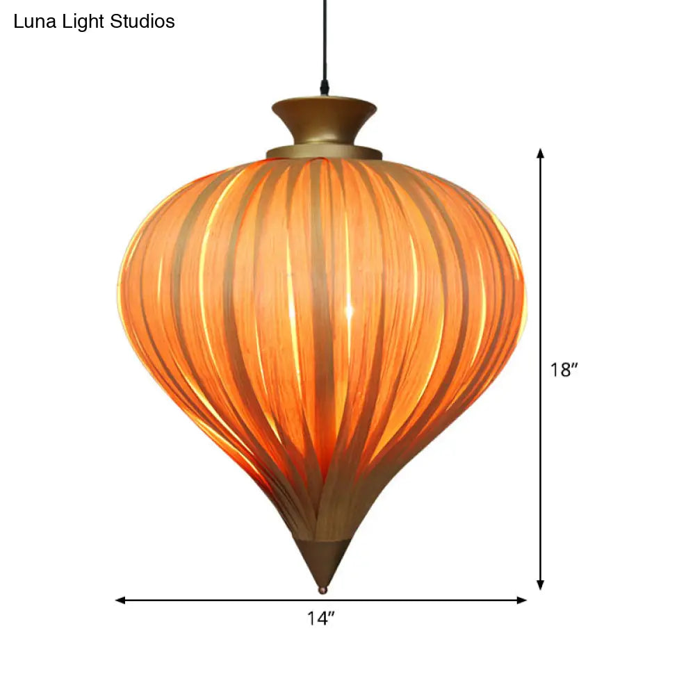 Japanese Wood Ceiling Pendant Lamp - Teardrop Design In Beige