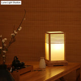 Japanese Wood Shade Desk Lamp With Beige Rectangular Design Small 1-Bulb Task Lighting