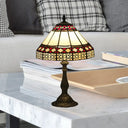 Julie - Bronze 1 Light Task Lighting Mission Conical Stained Art Glass Diamond Patterned Night