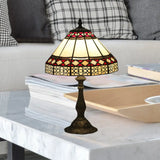 Julie - Bronze 1 Light Task Lighting Mission Conical Stained Art Glass Diamond Patterned Night