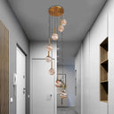 Jupiter Glass Cluster Pendant With Modern Spiral Design - 8 Light Brown Hanging Ceiling Lamp
