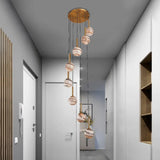 Jupiter Glass Cluster Pendant With Modern Spiral Design - 8 Light Brown Hanging Ceiling Lamp