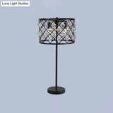 Justine - Modernist Grid Nightstand Light With Drum Design Crystal Drip Lamp