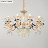 K9 Crystal Flower Chandelier Elegant Ceiling Light For Traditional Dining Rooms Ceramic Decor