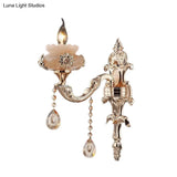 K9 Crystal Sconce Lamp: Traditional Gold Candle Wall Lighting Fixture With Jade Saucer