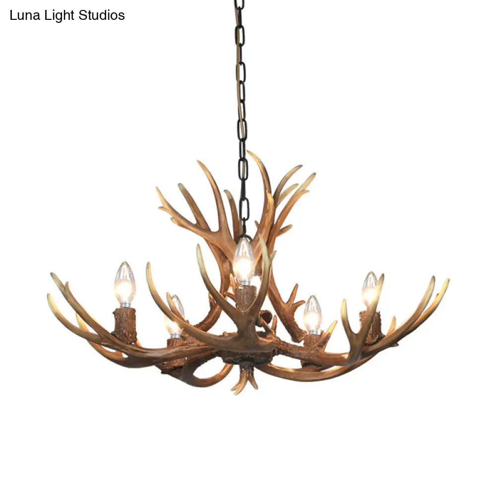 Khaki Resin Candelabra Hanging Chandelier - Traditional Pendant Ceiling Light For Living Room (3/5/6