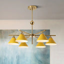 Kid Bedroom 6-Head Macaron Candy Colored Chandelier: Metallic Pyramid Design Hanging Light Yellow