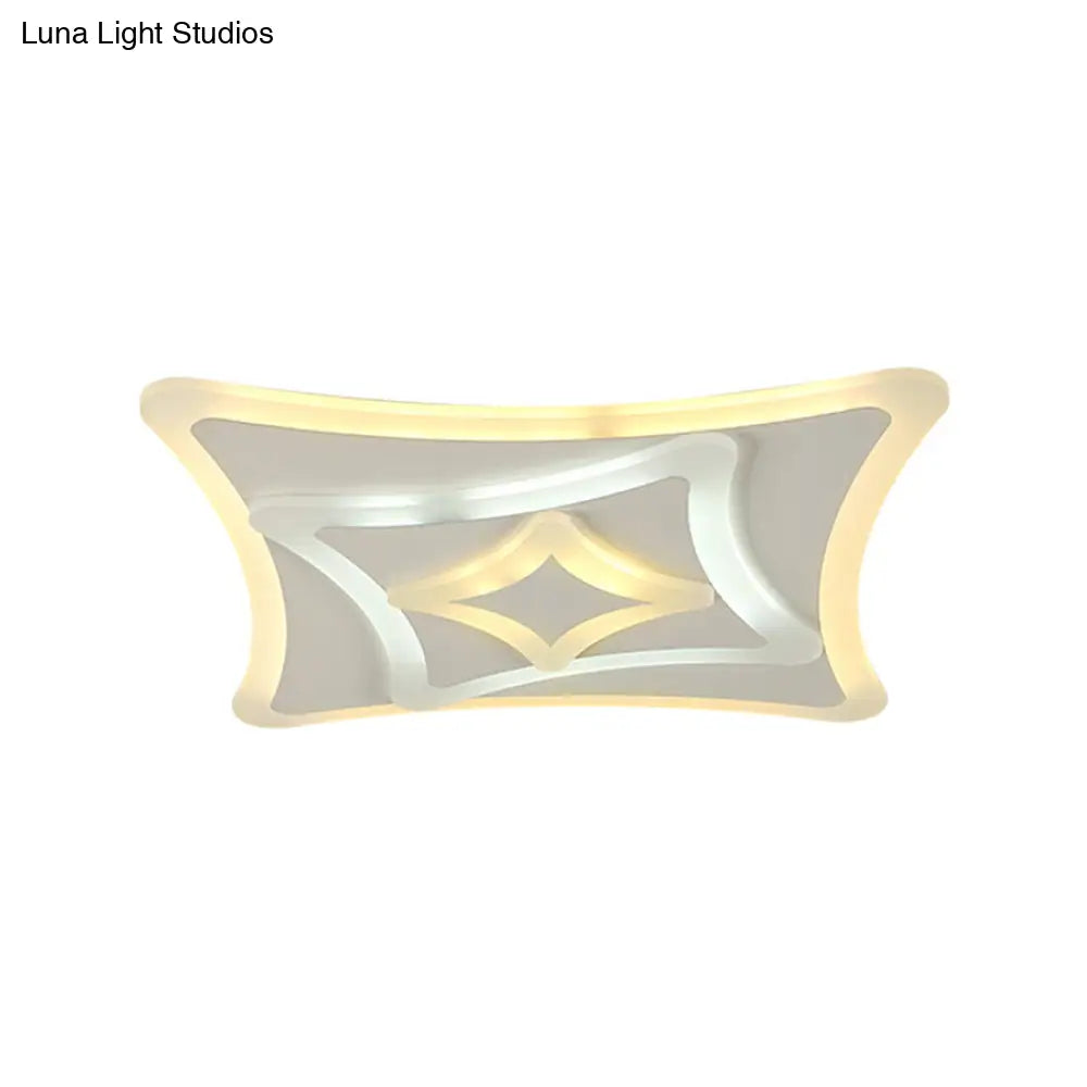 Kid Bedroom White Curved Ceiling Mount Acrylic Lamp - Contemporary Square Design