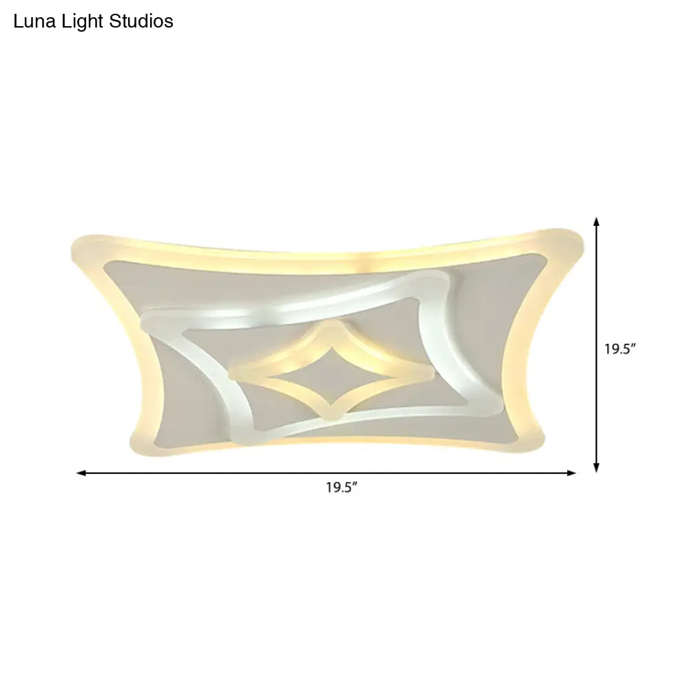 Kid Bedroom White Curved Ceiling Mount Acrylic Lamp - Contemporary Square Design