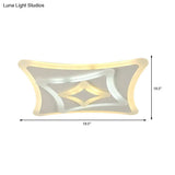Kid Bedroom White Curved Ceiling Mount Acrylic Lamp - Contemporary Square Design