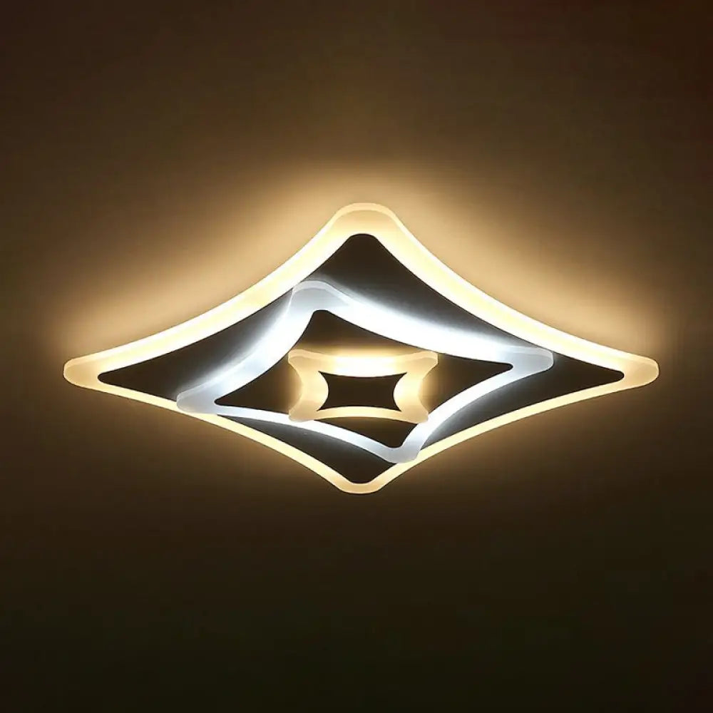 Kid Bedroom White Curved Ceiling Mount Acrylic Lamp - Contemporary Square Design