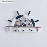 Kiddie Cartoon Blue Led Wall Lamp - Round Shade Plastic Light Fixture For Kindergarten