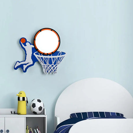 Kiddie Cartoon Blue Led Wall Lamp - Round Shade Plastic Light Fixture For Kindergarten / C