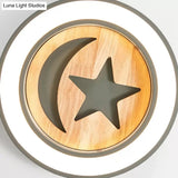 Kid’s Acrylic Modern Led Ceiling Lamp – Slim Circle Design With Star Pattern Ideal For Bedroom