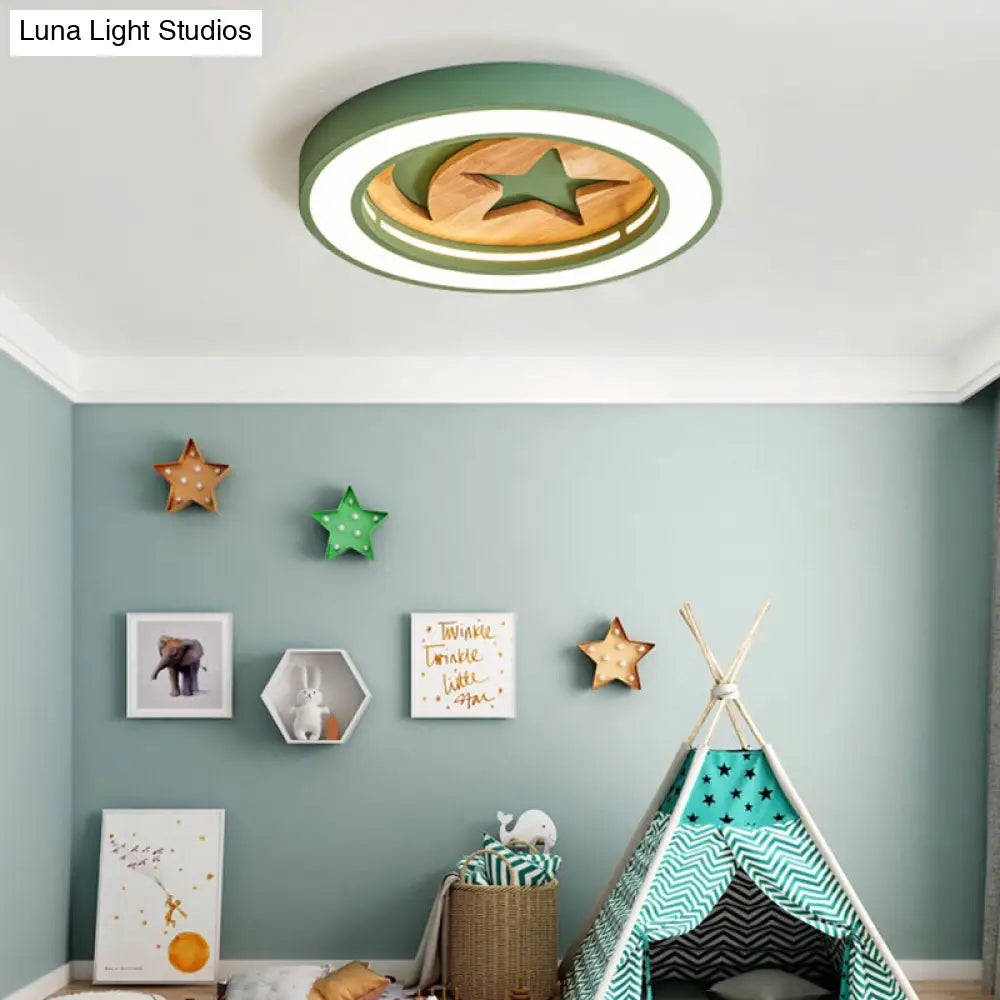 Kid’s Acrylic Modern Led Ceiling Lamp – Slim Circle Design With Star Pattern Ideal For Bedroom
