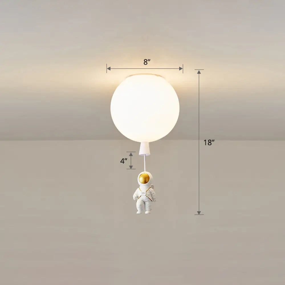 Kids Astronaut And Balloon Ceiling Light White 1-Bulb Flush Mount With Acrylic Shade