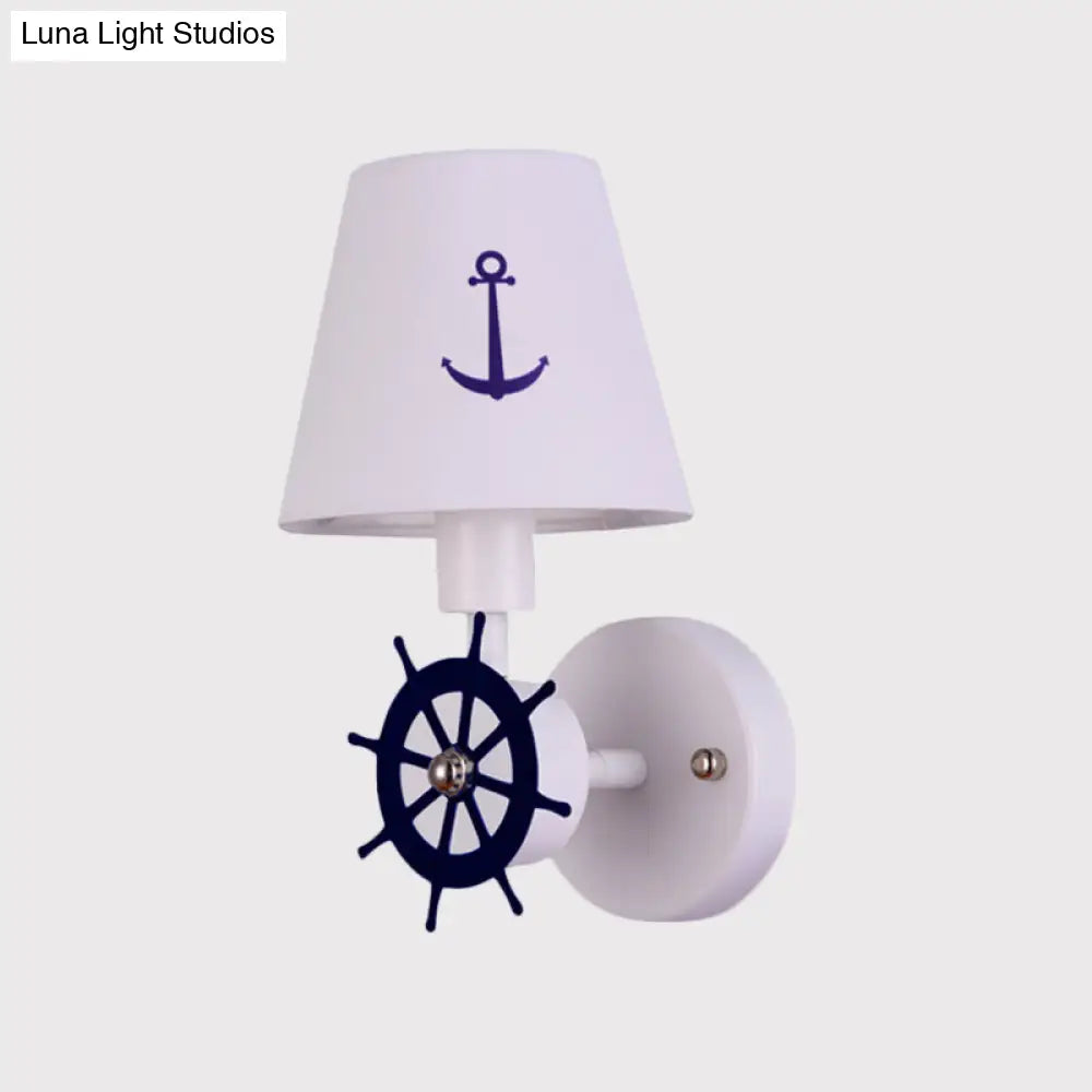 Kids Bedchamber Wall Sconce With White Fabric Shade And Single Bulb