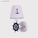 Kids Bedchamber Wall Sconce With White Fabric Shade And Single Bulb