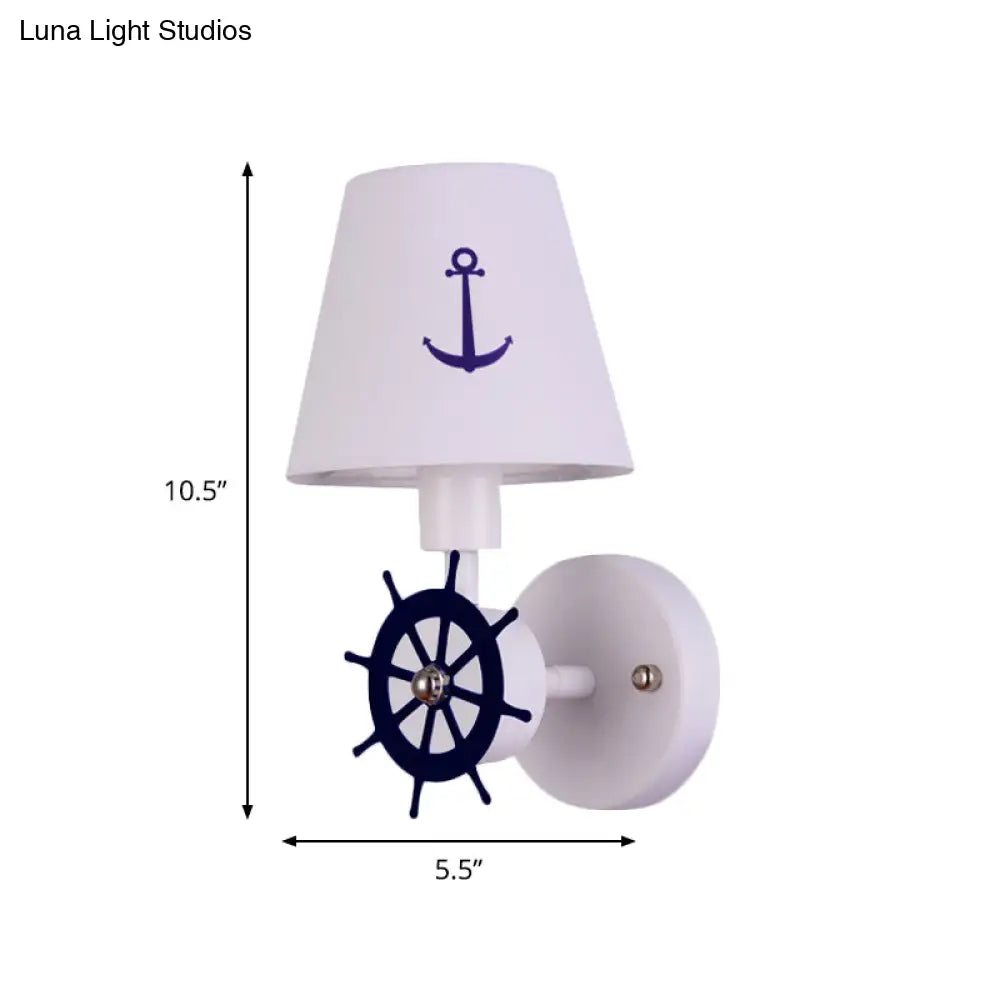 Kids Bedchamber Wall Sconce With White Fabric Shade And Single Bulb