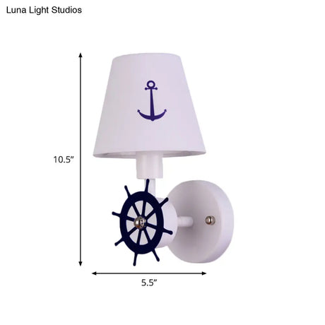 Kids Bedchamber Wall Sconce With White Fabric Shade And Single Bulb