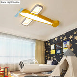 Kid’s Bedroom Cartoon Acrylic Led Ceiling Lamp - Yellow Propeller Plane Design