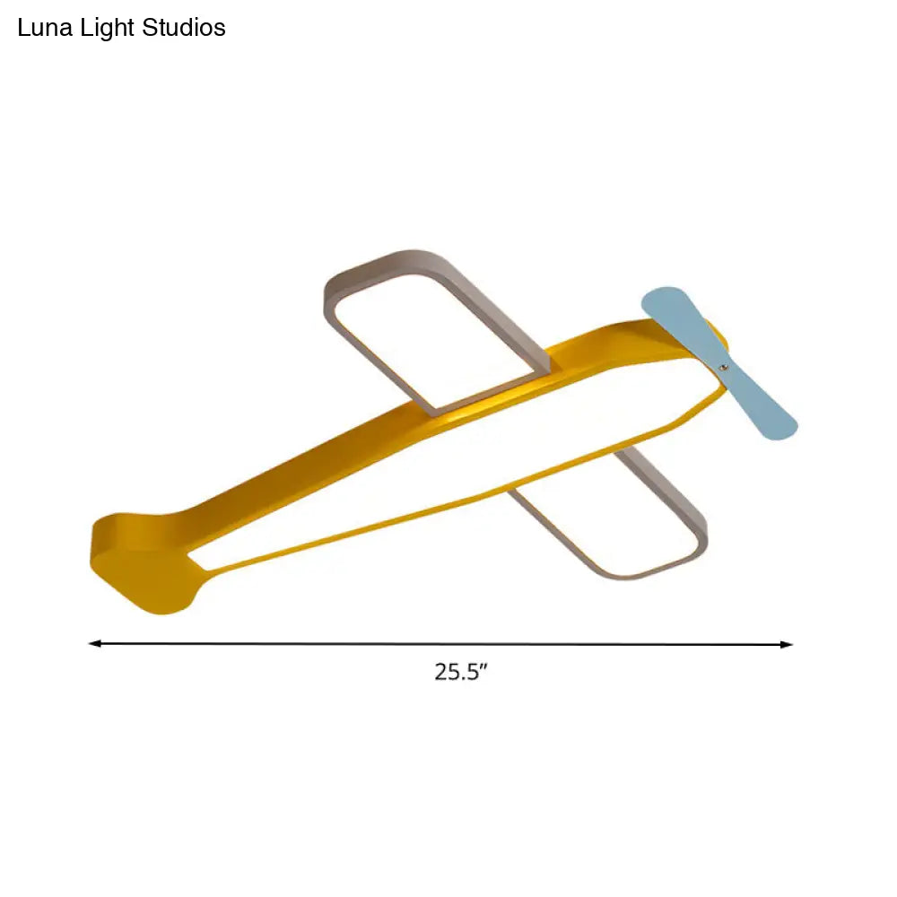 Kid’s Bedroom Cartoon Acrylic Led Ceiling Lamp - Yellow Propeller Plane Design