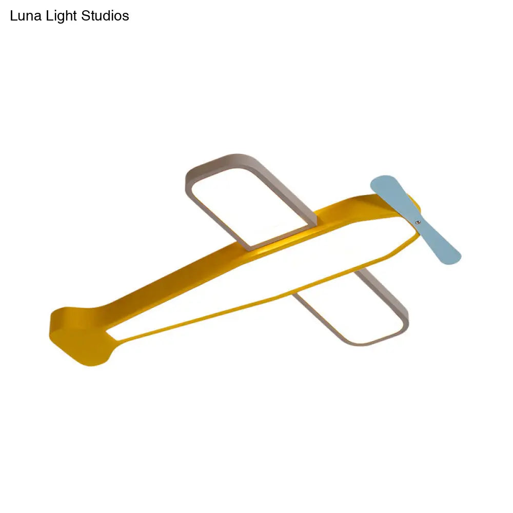 Kid’s Bedroom Cartoon Acrylic Led Ceiling Lamp - Yellow Propeller Plane Design