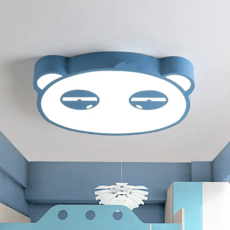 Kids Bedroom Cartoon Led Ceiling Light With Panda Shape Acrylic Shade And Pink/Green/Blue Finish