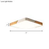 Kids Bedroom Ceiling Light - Nordic Green Square Flush Mount With Wood And Acrylic Shade
