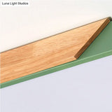 Kids Bedroom Ceiling Light - Nordic Green Square Flush Mount With Wood And Acrylic Shade