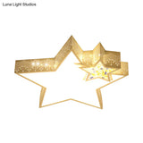 Kids' Bedroom Ceiling Light with Etched Metal Acrylic Design and White LED Lamp -  Luna Light Studios
