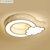 Kids' Bedroom Ceiling Light with Etched Metal Acrylic Design and White LED Lamp -  Luna Light Studios