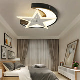 Kid’s Bedroom Flushmount Ceiling Lamp With Star And Moon Cartoon Leds White / 18’ Warm