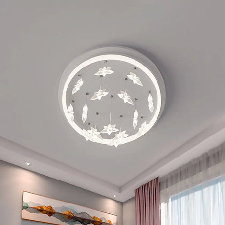 Kids Bedroom Led Ceiling Fixture: Modern Circle Flush Mount Lighting With Star Drape Warm/White