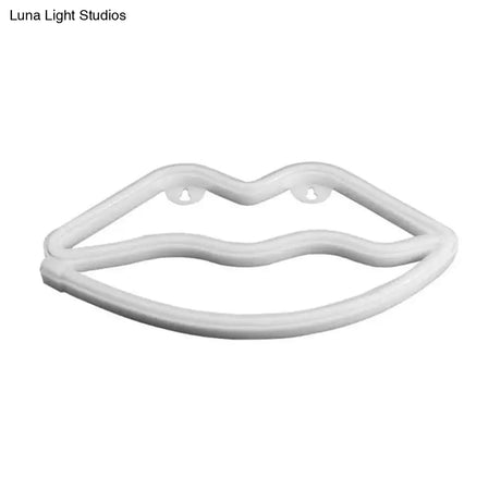 Kids Bedroom Lip Shaped Neon Wall Light Battery Powered Led Plastic Art White
