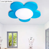 Kids Bedroom Macaron Flush Mount Ceiling Light With Floral Acrylic Shade
