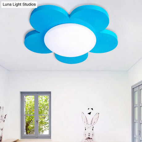 Kids Bedroom Macaron Flush Mount Ceiling Light With Floral Acrylic Shade