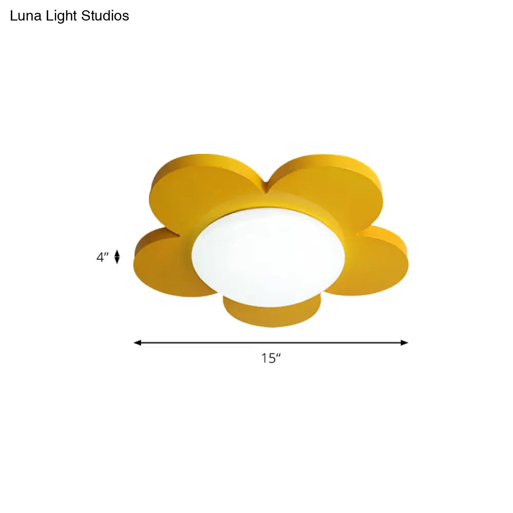 Kids Bedroom Macaron Flush Mount Ceiling Light With Floral Acrylic Shade