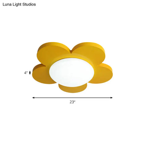 Kids Bedroom Macaron Flush Mount Ceiling Light With Floral Acrylic Shade
