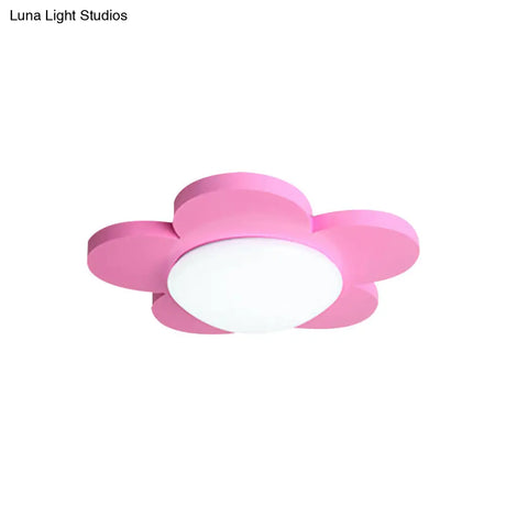Kids Bedroom Macaron Flush Mount Ceiling Light With Floral Acrylic Shade