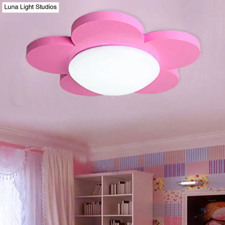 Kids Bedroom Macaron Flush Mount Ceiling Light With Floral Acrylic Shade