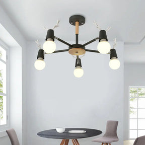 Kids’ Bedroom Semi Flush Ceiling Light With Modern Antler Decoration 5 / Black