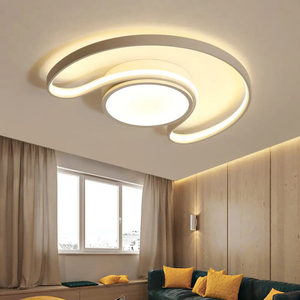 Kids Bedroom Simplistic Sun & Moon Led Ceiling Light - White Flushmount Style