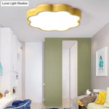 Kids Bedroom Wood Led Flush Mount Ceiling Light With Floral Shade Yellow / 16 Natural