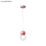 Kids Bedside Pendulum Light - Gourd Shape Milky Glass Macaron Ceiling Pendant Pink/Yellow/Blue