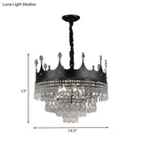 Kids Black Metal Crown Chandelier Lighting With Crystal Drop Decor - 4/5/6 Lights Ideal For Dining