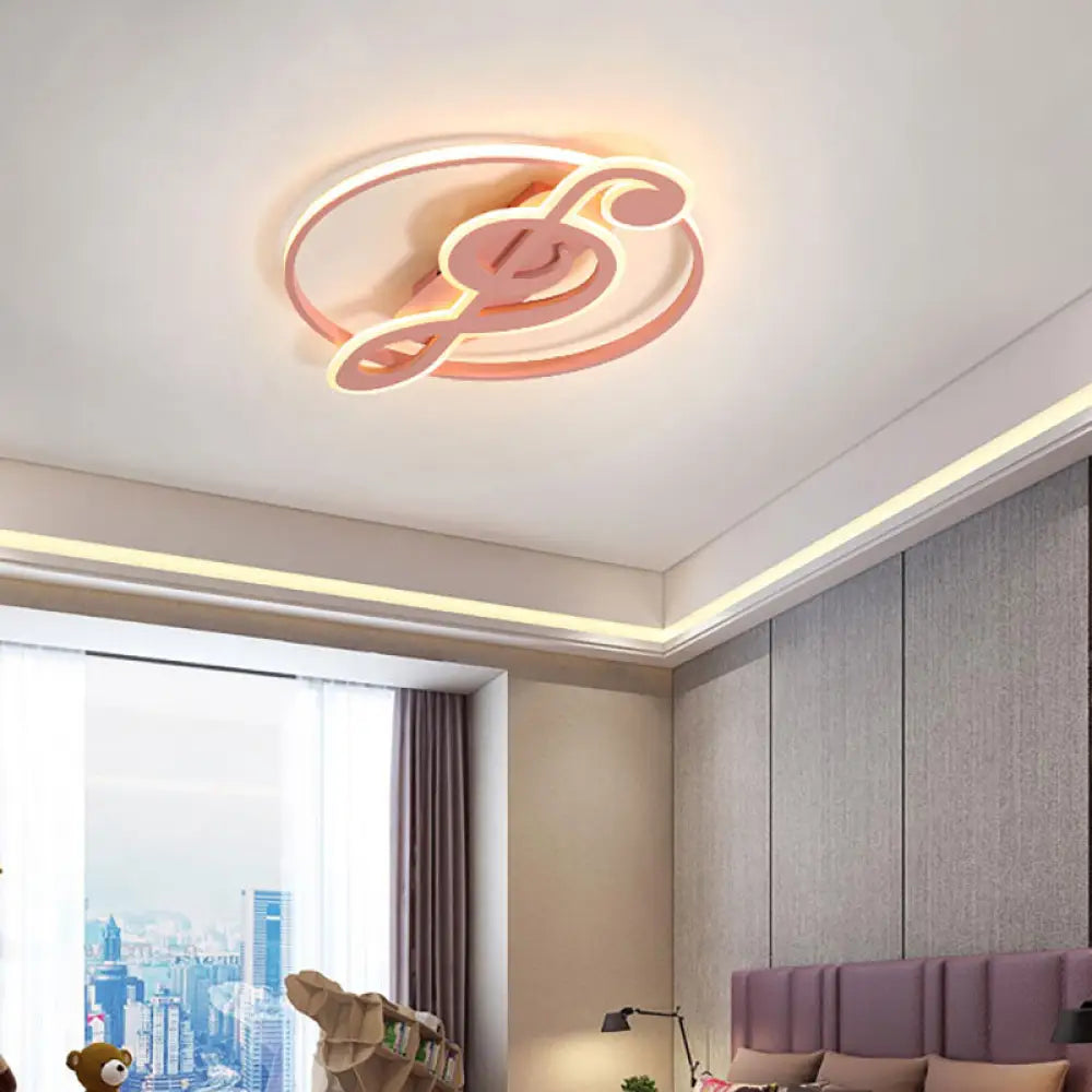 Kid’s Candy Colored Musical Note Ceiling Mount Light - Macaron Loft Acrylic Led Flush Pink / Warm